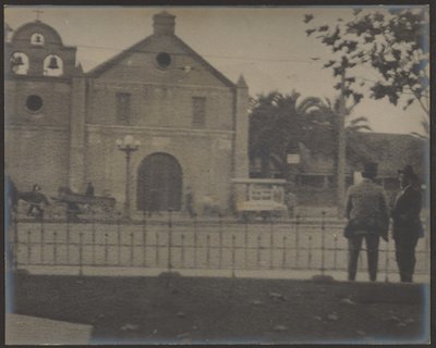 Men Standing Before Mission by Louis Fleckenstein