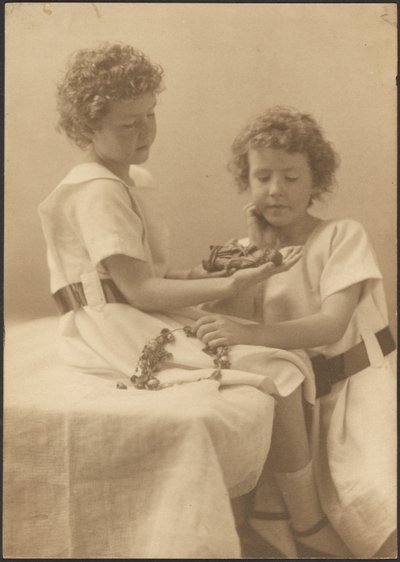 Portrait of Two Sisters Holding Statue and Wreath by Louis Fleckenstein