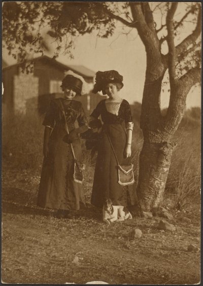 Portrait of Two Women Dressed Up in the Backyard by Louis Fleckenstein