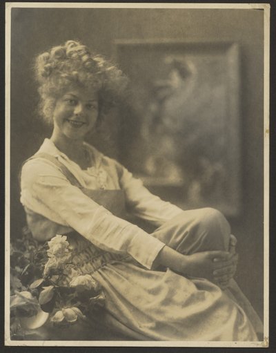 Portrait of a Woman in Pinafore with Flowers by Louis Fleckenstein