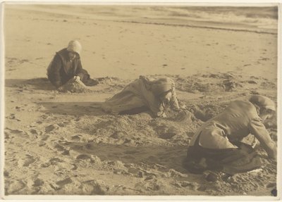 Three Girls Making Sandcastles in the Winter by Louis Fleckenstein