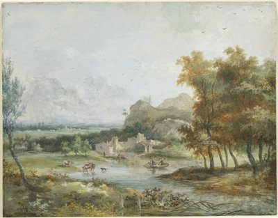 Italian Landscape with a Boating Party by Louis Gabriel Moreau the Elder