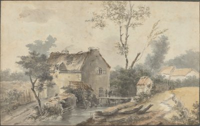Mill with Bridge and Figures by Louis Gabriel Moreau the Elder