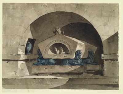 Sepulcher in Egyptian Style with Sphinxes and an Owl by Louis Jean Desprez