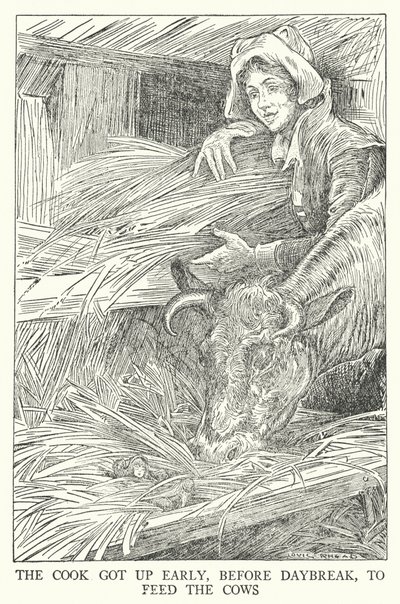 The Cook Got Up Early, Before Daybreak, to Feed the Cows (litho) by Louis John Rhead