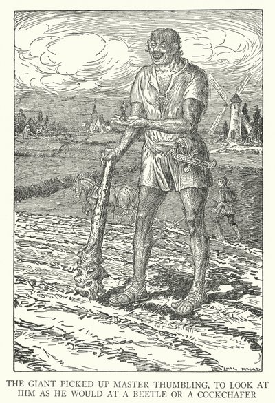 The Giant Picked Up Master Thumbling, to Look at Him as He Would at a Beetle or a Cockchafer (litho) by Louis John Rhead