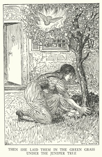 Then She Laid Them in the Green Grass Under the Juniper Tree by Louis John Rhead