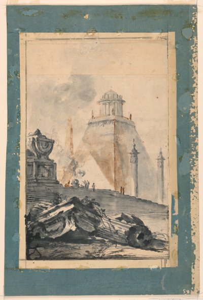 Architectural Fantasy: A Circular Temple on a Truncated Pyramid by Louis-Joseph Le Lorrain