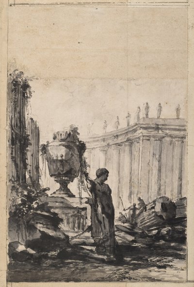 Architectural Fantasy with Vase, Herm, and Colonnade by Louis-Joseph Le Lorrain