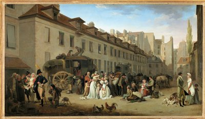 The Arrival of a Stagecoach in the Courtyard of the Messageries, Rue Notre-Dame-des-Victoires, Paris by Louis Leopold Boilly
