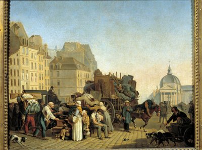 Parisian replacements during a change of accommodation load a cart with business and furniture in a street in Paris by Louis Leopold Boilly