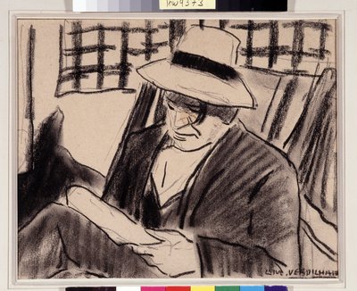Self Portrait with Hat Drawing by Louis Mathieu Verdilhan (1875-1928) by Louis Mathieu Verdilhan