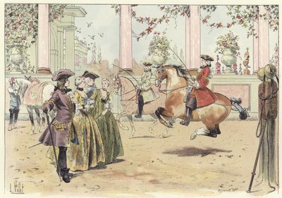 A group of men and women watching an equestrian performance by Louis Vallet