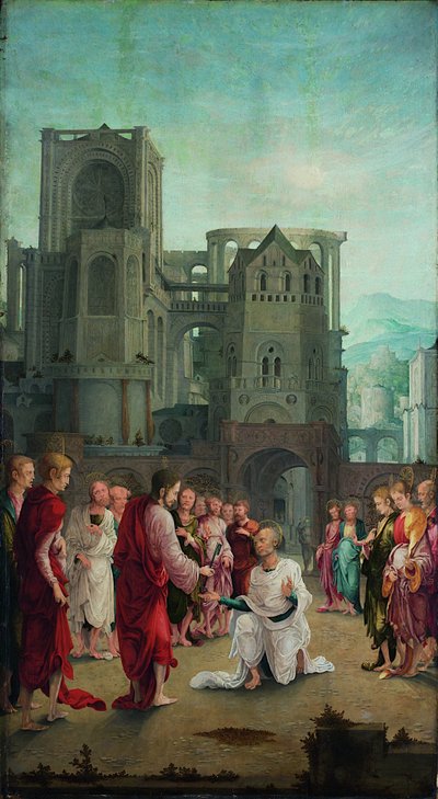 Christ Hands the Keys Over to St. Peter by Lower Rhenish pupil of Wolf Huber