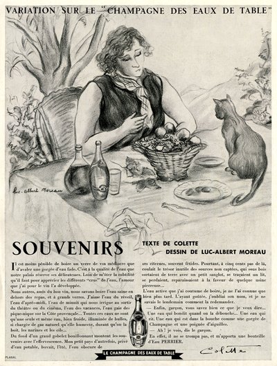 Colette in Front of Her Cat, Extolling the Virtues of Perrier by Luc Albert Moreau