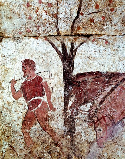 A Peasant Pulling Two Horses by Lucanian School