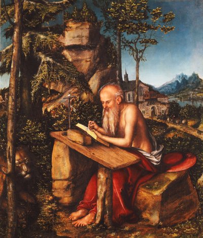 Saint Jerome Writing in a Rocky Landscape by Lucas Cranach