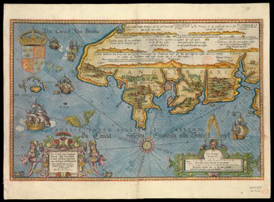 Chart of the Coast of England with the Sea Decorated with Ships and Monster by Lucas Janszoon Waghenaer