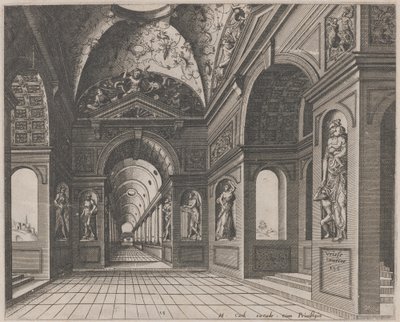Interior of a Cross-Vaulted Hall Decorated with Grotesques by Lucas van Doetechum and Johannes