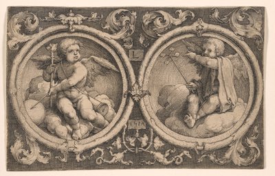 Two Cupids Seated on Clouds by Lucas van Leyden