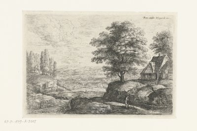 Landscape with a Man with a Staff (series title: Six Landscapes) by Lucas van Uden