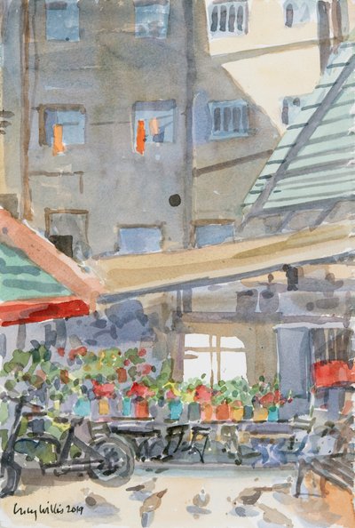 Orange Dusters Drying, Mahane Yehuda, Jerusalem by Lucy Willis