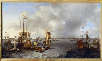The Port of Amsterdam seen from the IJssel by Ludolf I Backhuyzen