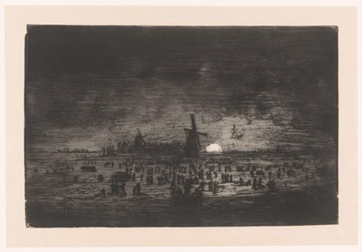 Dutch Winter Landscape with Windmills and Skaters by Ludovic Napoléon Lepic