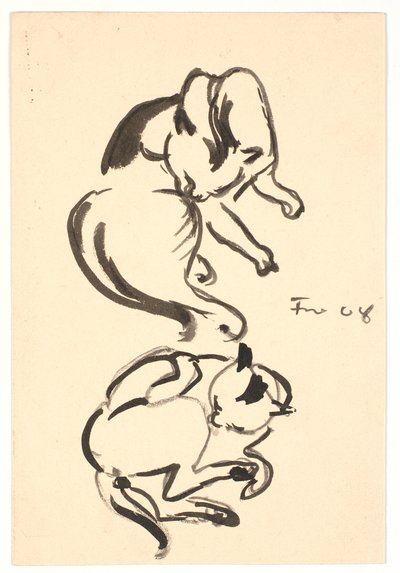 Two Studies of a Cat Washing Itself by Ludvig Find