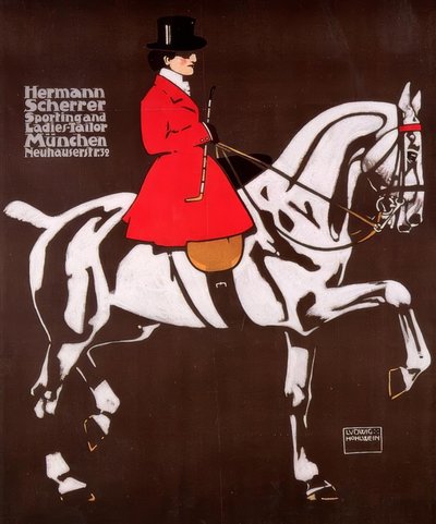 Lady on Horseback in Riding Costume as Worn for Fox Hunting in England by Ludwig Hohlwein