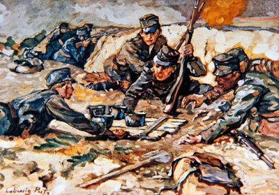 Bringing rations to the Austrian trenches under fire from Russian artillery by Ludwig Putz