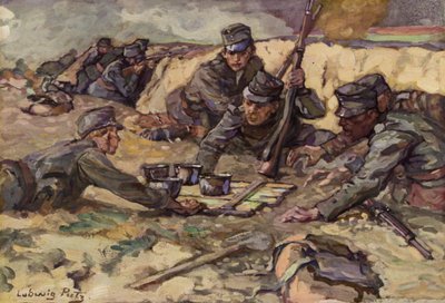 Refreshment from the field kitchen during fighting in the trenches by Ludwig Putz