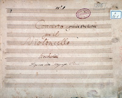 First Page Signed by the Author of the Score of Concerto for Cello and Orchestra in E Flat, by Luigi Boccherini by Luigi Boccherini