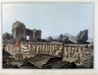 Ruins and Frieze Carved in Ephesus Formerly Ancient City of Greece, Today in Turkey. In 