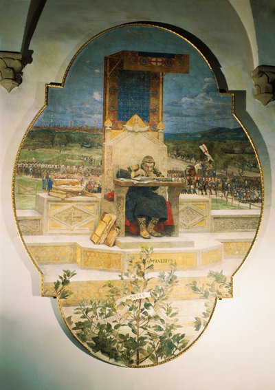 Irnerio Noting Old Laws, Detached Fresco by Luigi Serra