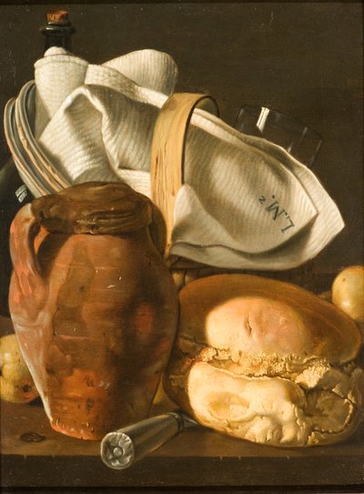 Still Life with Bread, a Jug, and a Napkin by Luis Egidio Melendez