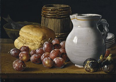 Still life with plums, figs, bread and jug, Second Half of the 18th century by Luis Egidio Melendez