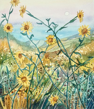 Sunny Wildflowers Ocean View by Luisa Millicent