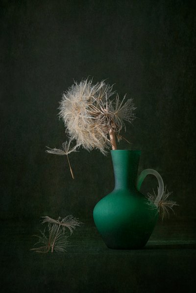 Dandelion Seeds Green Vase by Lydia Jacobs