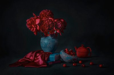 Dark Peonies and Cherries by Lydia Jacobs
