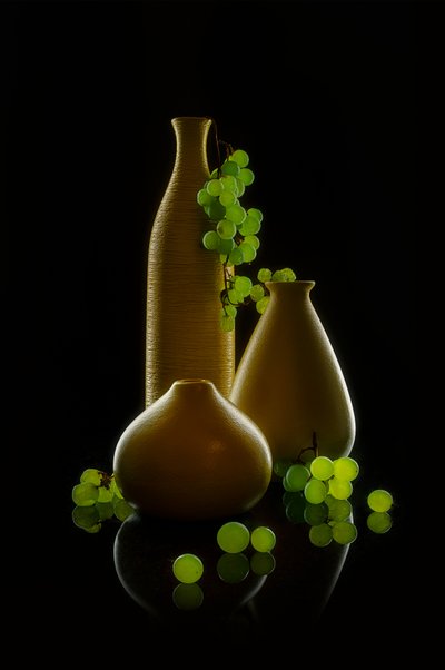 Golden Vases Green Grapes by Lydia Jacobs
