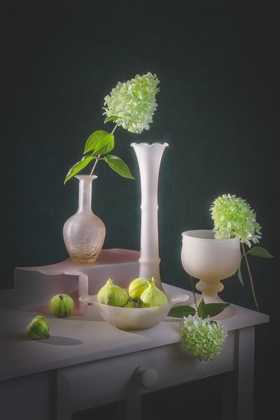 Green Figs Pink Vases by Lydia Jacobs