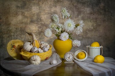 Lemons Dahlias Harvest by Lydia Jacobs