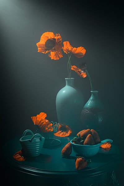 Moody Poppies and Strawberries by Lydia Jacobs
