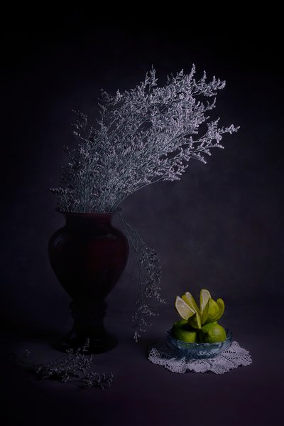 Moody Vase With Limes by Lydia Jacobs