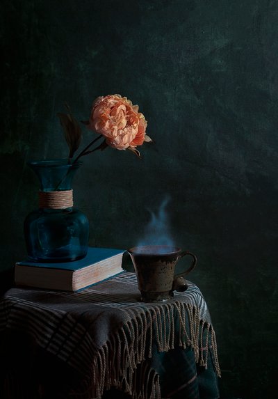 Peony and Steaming Cup by Lydia Jacobs