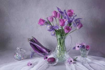 Purple Floral Still Life by Lydia Jacobs
