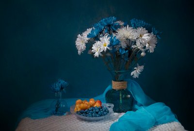 Teal Floral Fruit Bowl by Lydia Jacobs