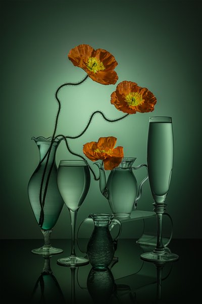 Vibrant Poppies Green Glass by Lydia Jacobs