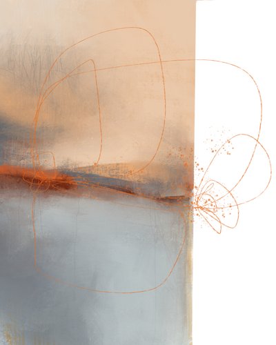 Peach Grey Abstract Lines by MANSI SAXENA